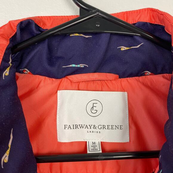 Fairway & Greene Ladies Coral Puffer Vest Golf Full Zip Snap Pockets Size Medium - Picture 10 of 11